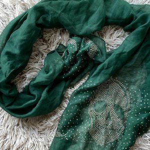 Spooky Skull Scarf or Shawl in Deep Dark Green NWOT